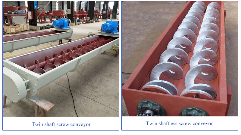 Twin shaft screw conveyor and twin shaftless screw conveyor